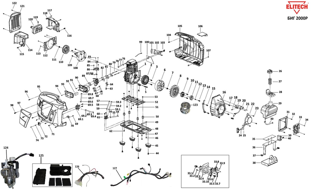 ЗАПЧАСТИ ДЛЯ ГЕНЕРАТОРА ИНВЕРТОРНОГО БЕНЗИНОВОГО ELITECH БИГ 2000Р (2017 ГОД) (ОБЩАЯ)