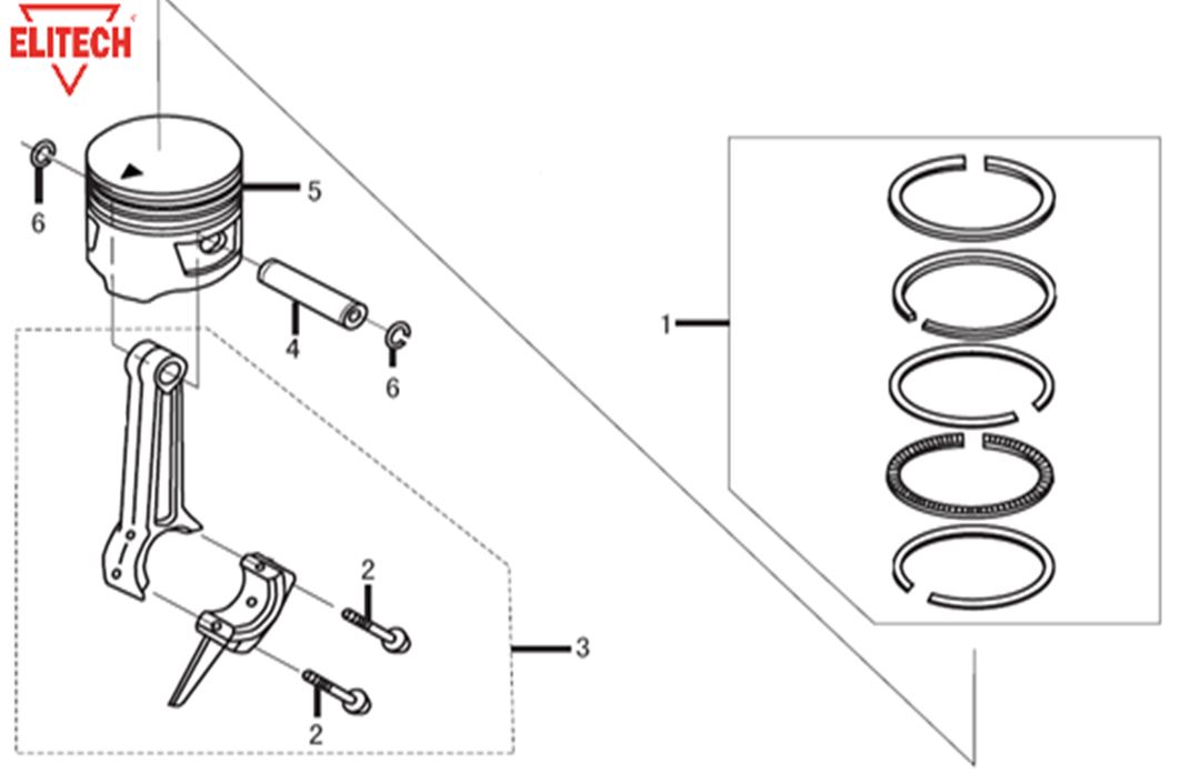 ЗАПЧАСТИ ДЛЯ ГЕНЕРАТОРА БЕНЗИНОВОГО ELITECH БЭС 1200Р (ПОРШЕНЬ, ШАТУН, КОЛЬЦА ПОРШНЕВЫЕ)