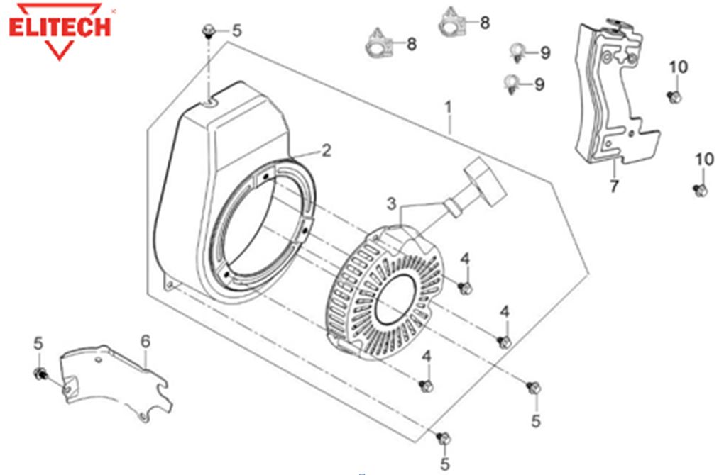 ЗАПЧАСТИ ДЛЯ ГЕНЕРАТОРА БЕНЗИНОВОГО ELITECH БЭС 1200Р (СТАРТЕР)