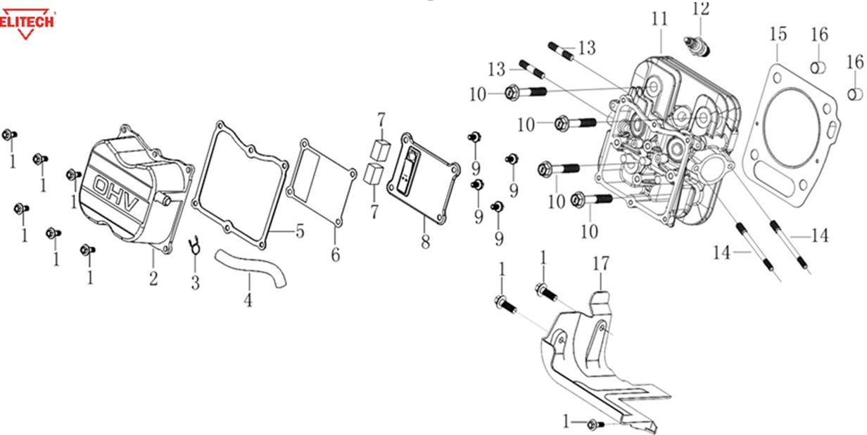 ЗАПЧАСТИ ДЛЯ ГЕНЕРАТОРА БЕНЗИНОВОГО ELITECH БЭС 12500ЕМК,ЕТМК (ГОЛОВКА ЦИЛИНДРА)