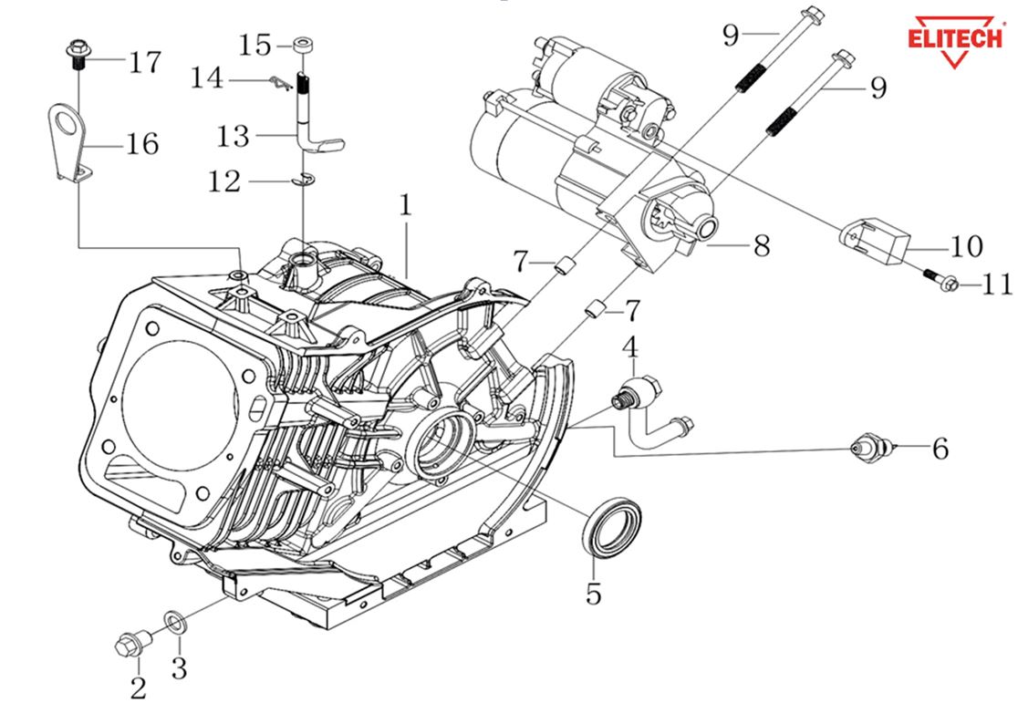 ЗАПЧАСТИ ДЛЯ ГЕНЕРАТОРА БЕНЗИНОВОГО ELITECH БЭС 12500ЕМК,ЕТМК (КАРТЕР)