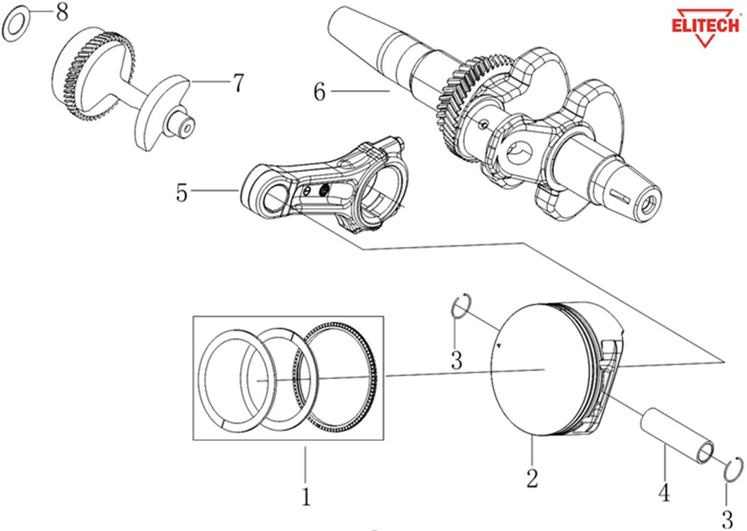 ЗАПЧАСТИ ДЛЯ ГЕНЕРАТОРА БЕНЗИНОВОГО ELITECH БЭС 12500ЕМК,ЕТМК (ВАЛ КОЛЕНЧАТЫЙ, ПОРШЕНЬ, КОЛЬЦА ПОРШНЕВЫЕ, ШАТУН)
