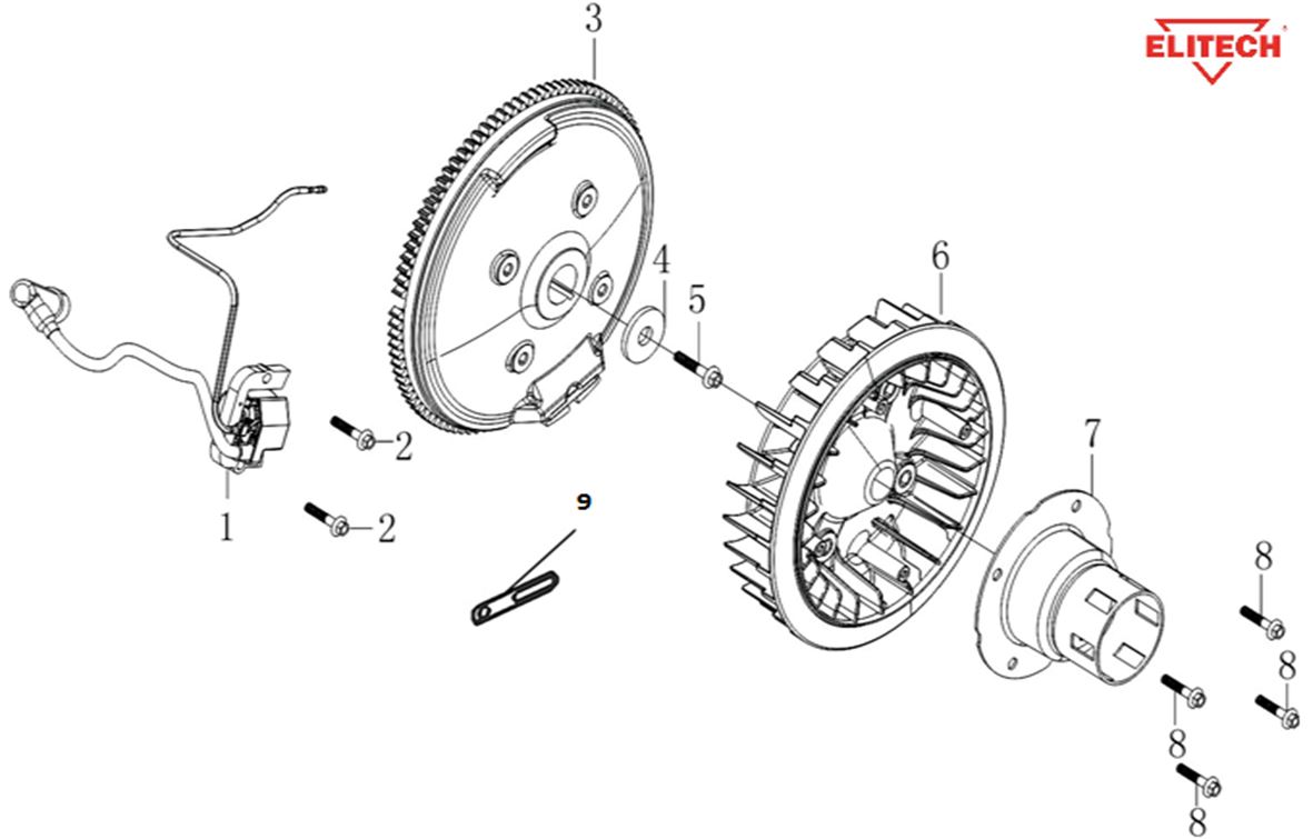 ЗАПЧАСТИ ДЛЯ ГЕНЕРАТОРА БЕНЗИНОВОГО ELITECH БЭС 12500ЕМК,ЕТМК (МАХОВИК)