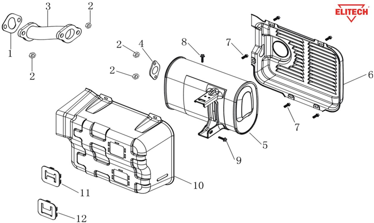 ЗАПЧАСТИ ДЛЯ ГЕНЕРАТОРА БЕНЗИНОВОГО ELITECH БЭС 12500ЕМК,ЕТМК (ГЛУШИТЕЛЬ)