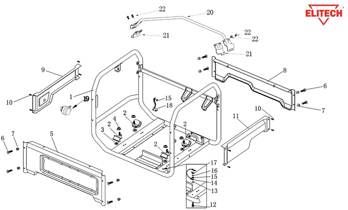 ЗАПЧАСТИ ДЛЯ ГЕНЕРАТОРА БЕНЗИНОВОГО ELITECH БЭС 12500ЕМК,ЕТМК (РАМА)