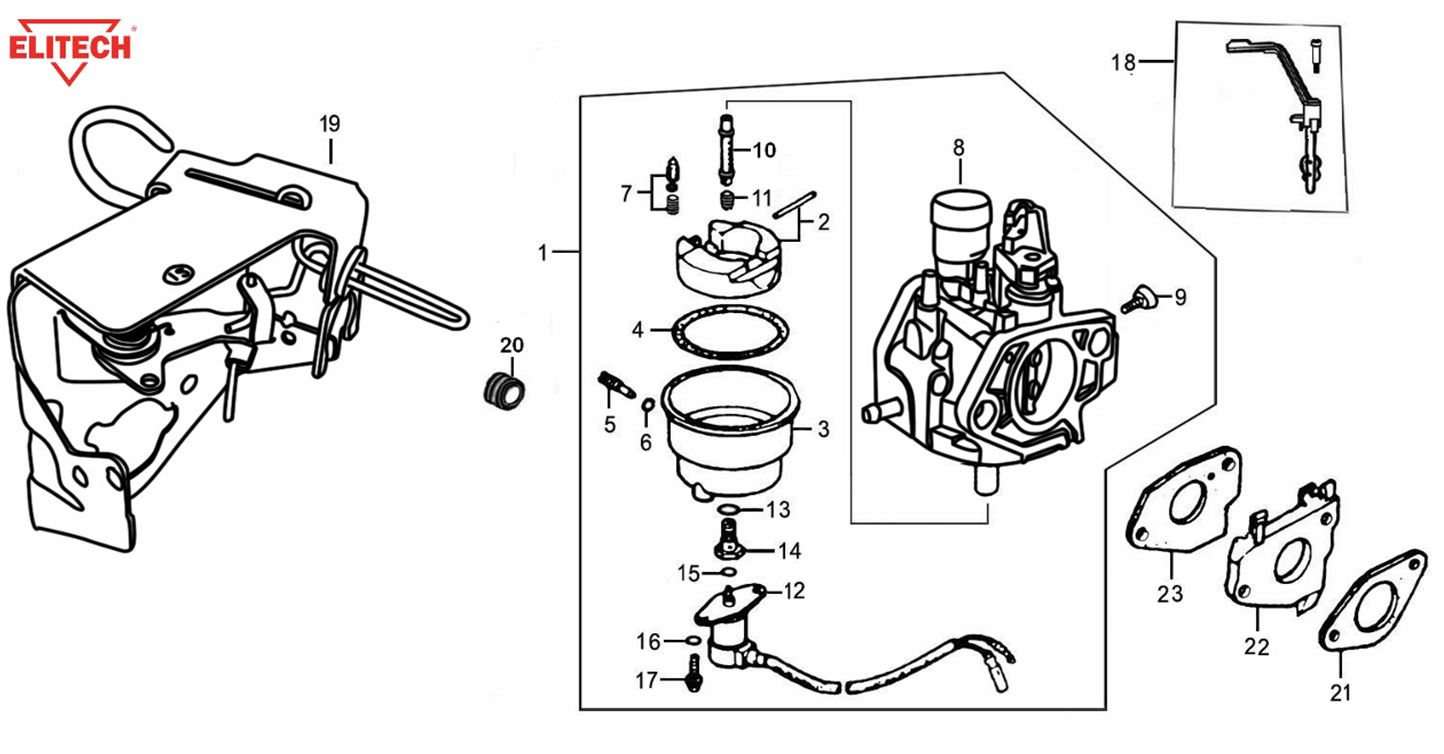 ЗАПЧАСТИ ДЛЯ ГЕНЕРАТОРА БЕНЗИНОВОГО ELITECH БЭС 6500РТ (КАРБЮРАТОР)