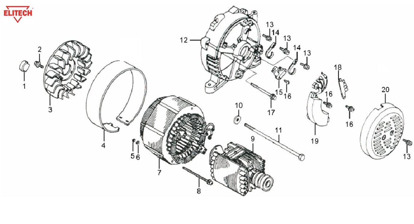 ЗАПЧАСТИ ДЛЯ ГЕНЕРАТОРА БЕНЗИНОВОГО ELITECH БЭС 6500РТ (АЛЬТЕРНАТОР)