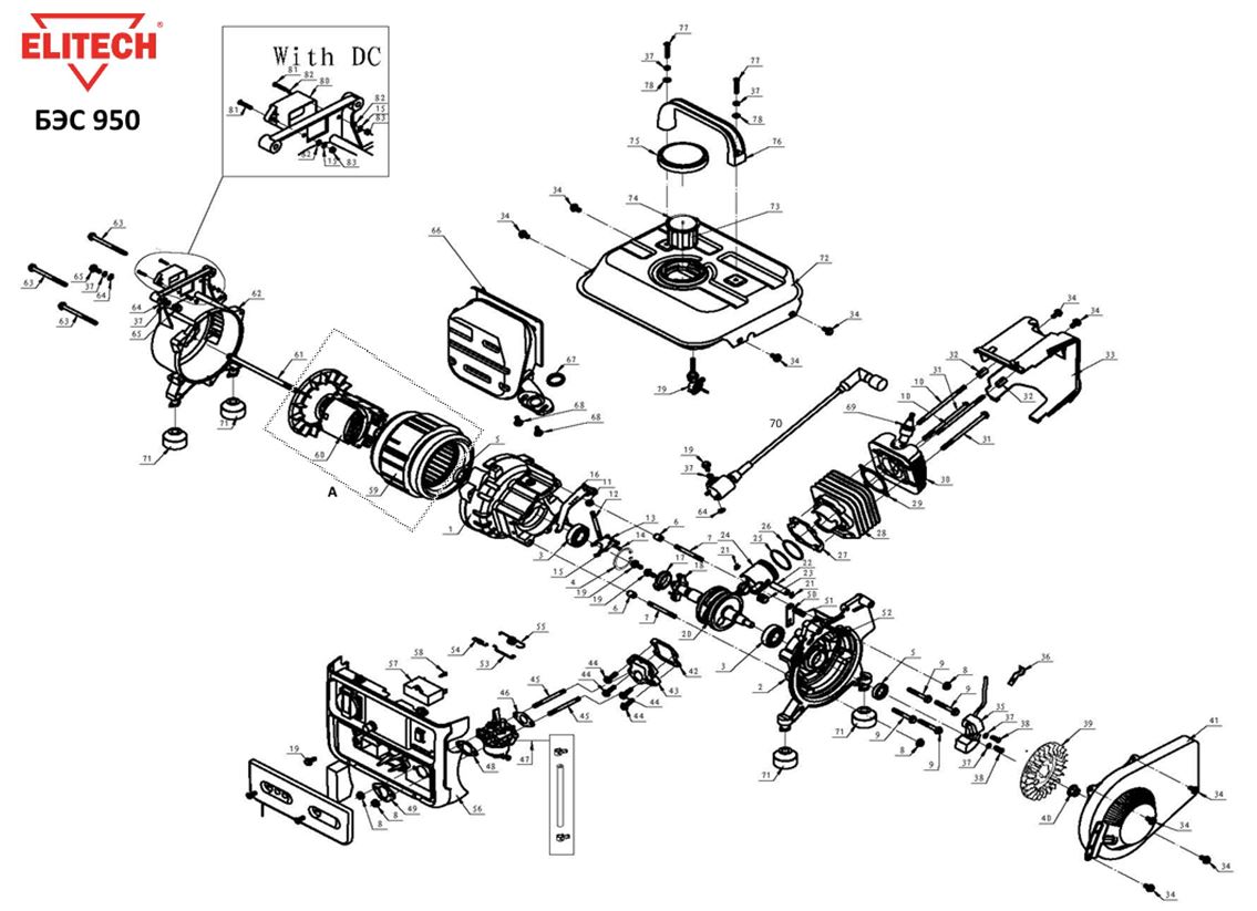 ЗАПЧАСТИ ДЛЯ ГЕНЕРАТОРА БЕНЗИНОВОГО ELITECH БЭС 950Р (ОБЩАЯ)