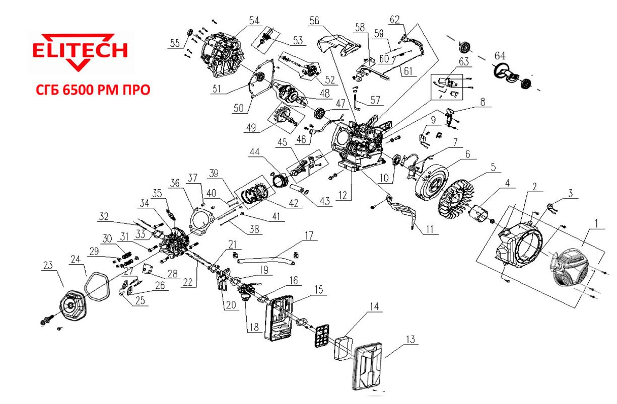 ЗАПЧАСТИ ДЛЯ ДВИГАТЕЛЯ ГЕНЕРАТОРА БЕНЗИНОВОГО ELITECH СГБ 6500РМ ПРО