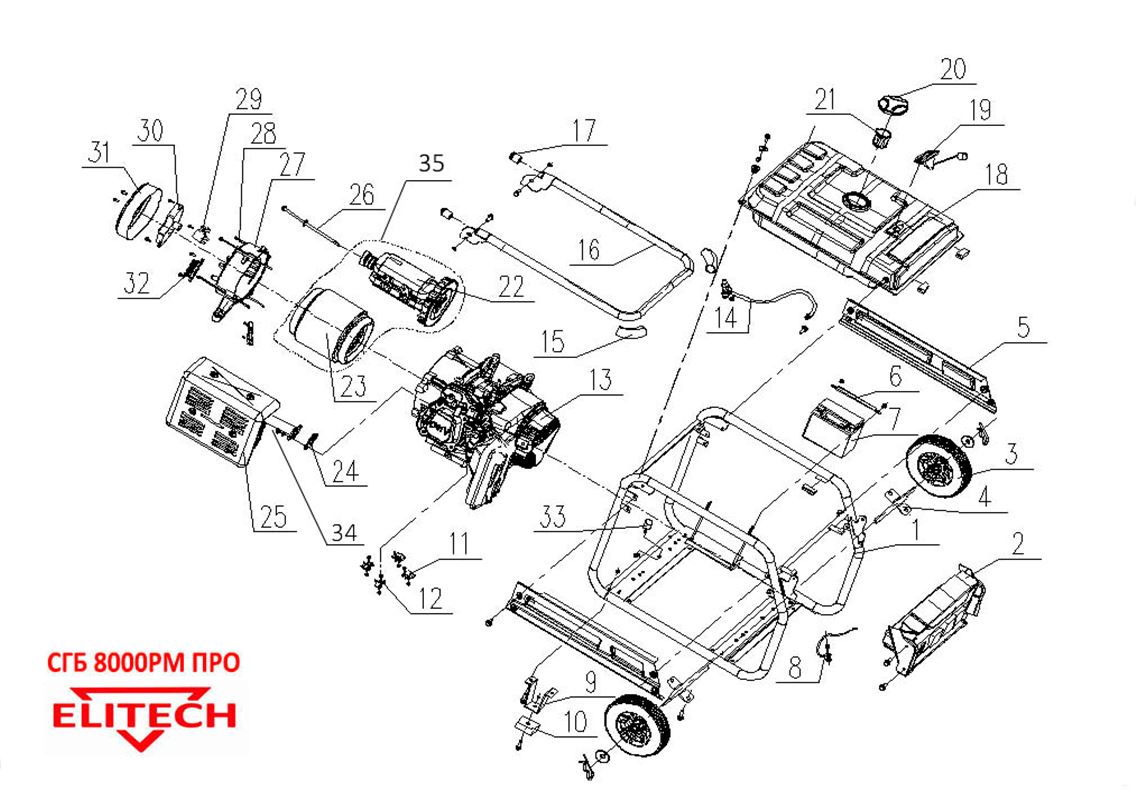 ЗАПЧАСТИ ДЛЯ ГЕНЕРАТОРА БЕНЗИНОВОГО ELITECH СГБ 8000РМ ПРО (ОБЩАЯ)