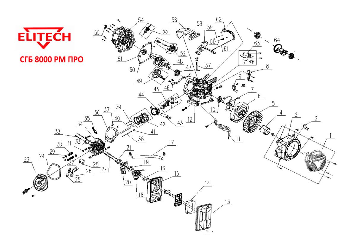 ЗАПЧАСТИ ДЛЯ ДВИГАТЕЛЯ ГЕНЕРАТОРА БЕНЗИНОВОГО ELITECH СГБ 8000РМ ПРО