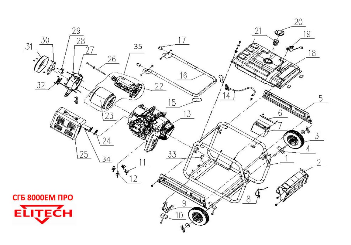 ЗАПЧАСТИ ДЛЯ ГЕНЕРАТОРА БЕНЗИНОВОГО ELITECH СГБ 8000ЕМ ПРО (ОБЩАЯ)
