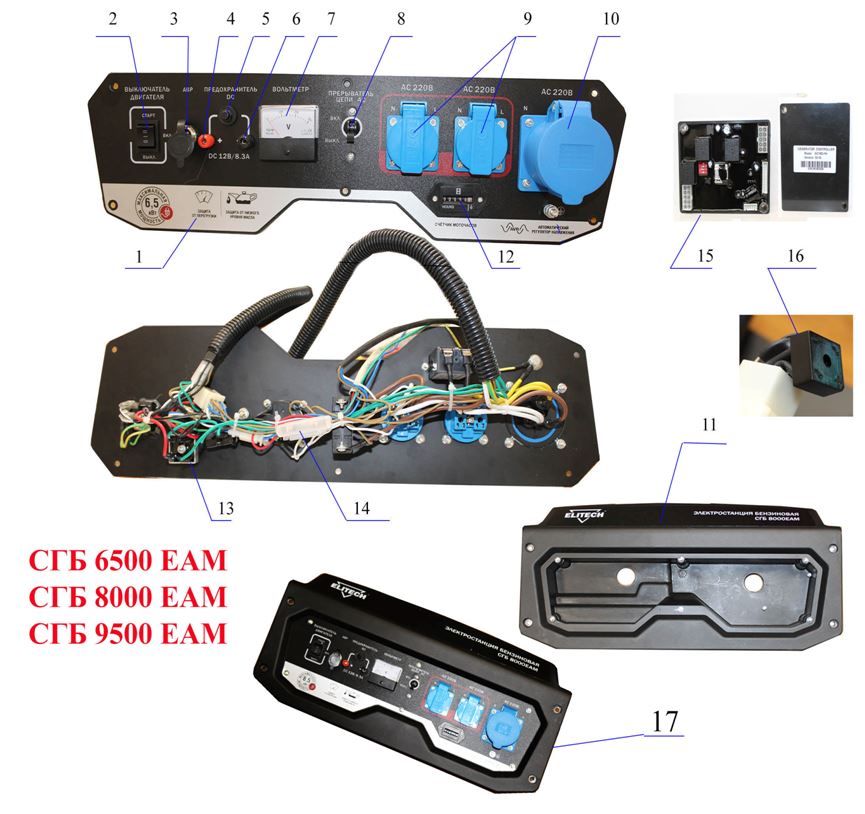 ЗАПЧАСТИ ДЛЯ ГЕНЕРАТОРА БЕНЗИНОВОГО ELITECH СГБ 9500ЕАМ (ПАНЕЛЬ УПРАВЛЕНИЯ)