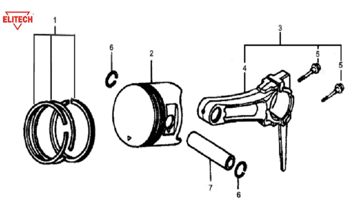 ЗАПЧАСТИ ДЛЯ МОТОПОМПЫ БЕНЗИНОВОЙ ELITECH МБ 1600 Д 10 (ПОРШЕНЬ, КОЛЬЦА ПОРШНЕВЫЕ, ШАТУН)