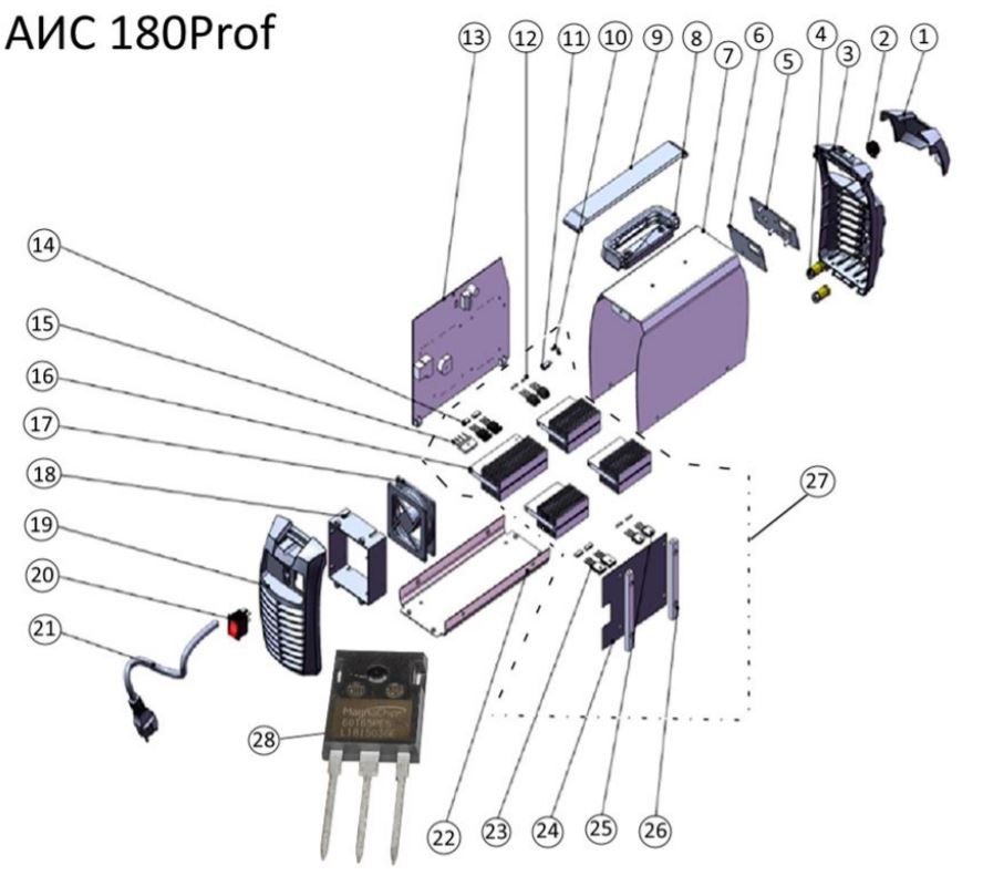ЗАПЧАСТИ ДЛЯ ИНВЕРТОРА СВАРОЧНОГО ELITECH АИС 180PROF