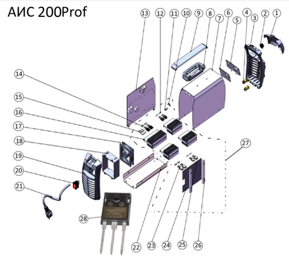 ЗАПЧАСТИ ДЛЯ ИНВЕРТОРА СВАРОЧНОГО ELITECH АИС 200PROF (2016-2018 ГОД)