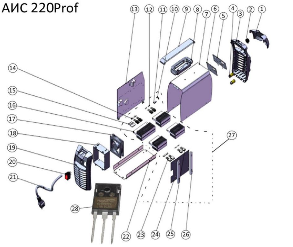 ЗАПЧАСТИ ДЛЯ ИНВЕРТОРА СВАРОЧНОГО ELITECH АИС 220PROF