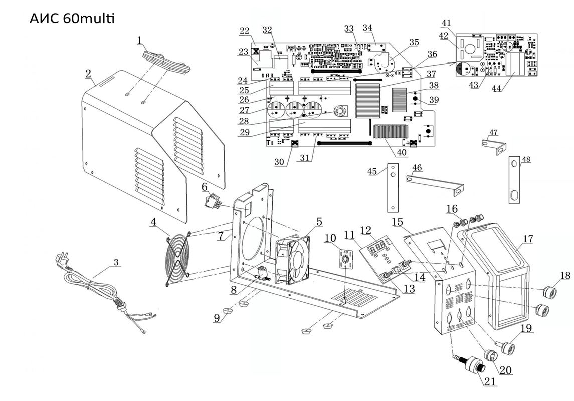 ЗАПЧАСТИ ДЛЯ ИНВЕРТОРА СВАРОЧНОГО ELITECH АИС 60 MULTI (2019 ГОД)