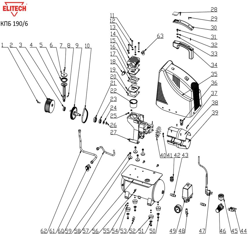 ЗАПЧАСТИ ДЛЯ КОМПРЕССОРА ПОРШНЕВОГО ELITECH КПБ 190/6