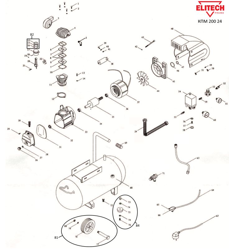 ЗАПЧАСТИ ДЛЯ КОМПРЕССОРА ПОРШНЕВОГО ELITECH КПМ 200/24 ПРОМО