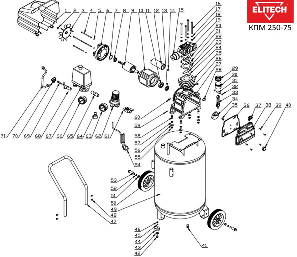 ЗАПЧАСТИ ДЛЯ КОМПРЕССОРА ПОРШНЕВОГО ELITECH КПМ 250/75