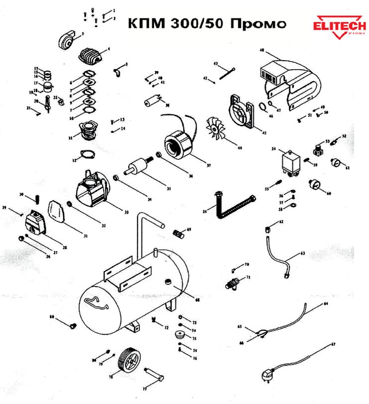 ЗАПЧАСТИ ДЛЯ КОМПРЕССОРА ПОРШНЕВОГО ELITECH КПМ 300/50 ПРОМО