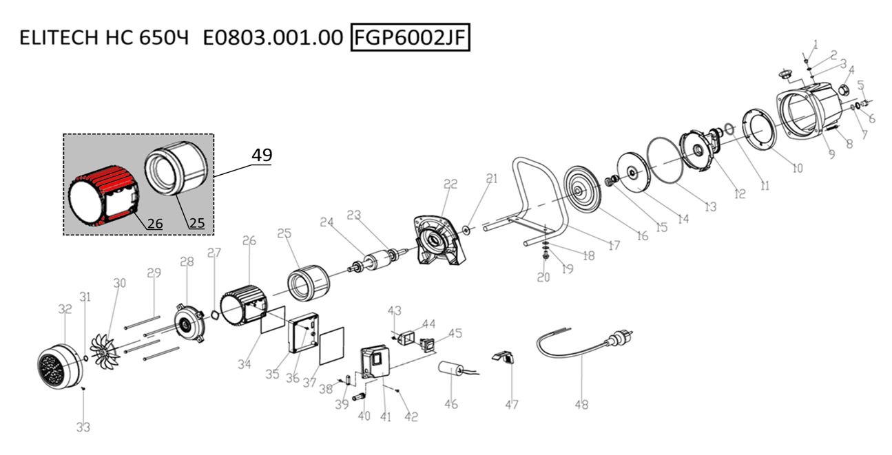 ЗАПЧАСТИ ДЛЯ НАСОСА САДОВОГО ELITECH НС 650Ч (E0803.001.00) (2020 ГОД)