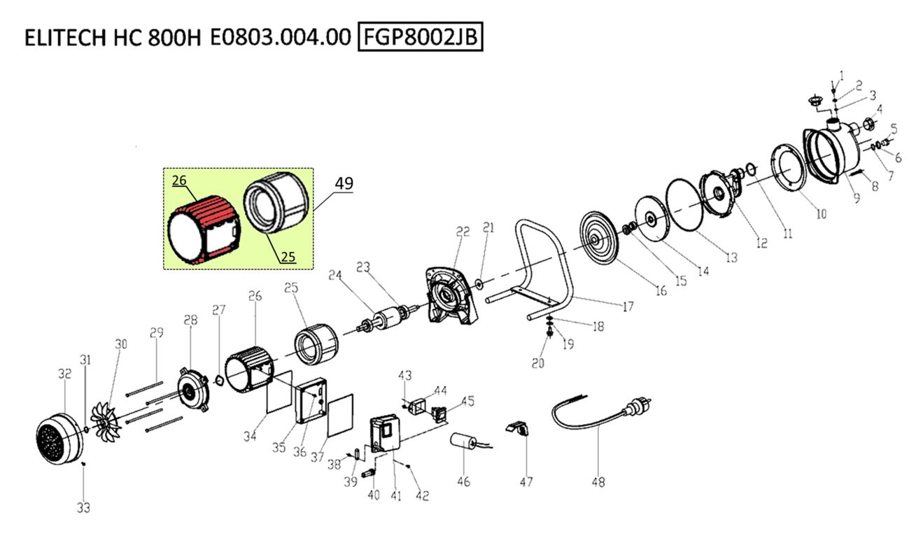 ЗАПЧАСТИ ДЛЯ НАСОСА САДОВОГО ELITECH НС 800Н (E0803.004.00) (2020 ГОД)