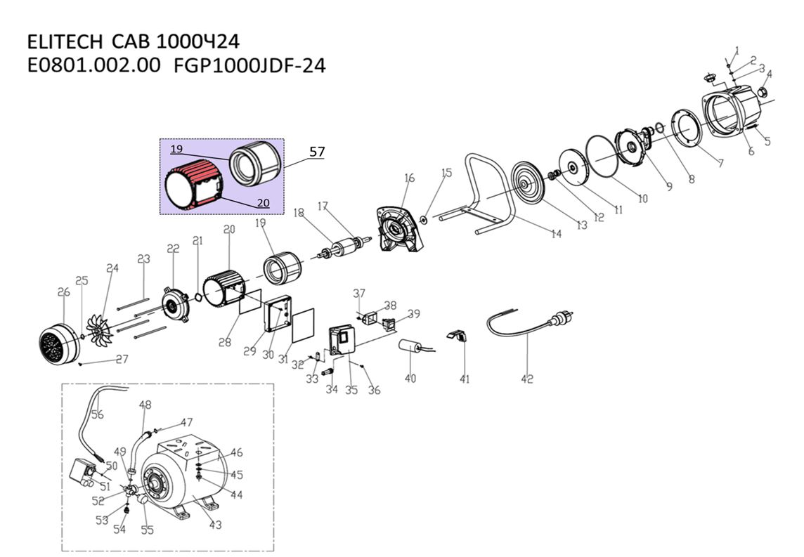 ЗАПЧАСТИ ДЛЯ НАСОСНОЙ СТАНЦИИ ELITECH САВ 1000Ч/24 (E0801.002.00) (2020 ГОД)