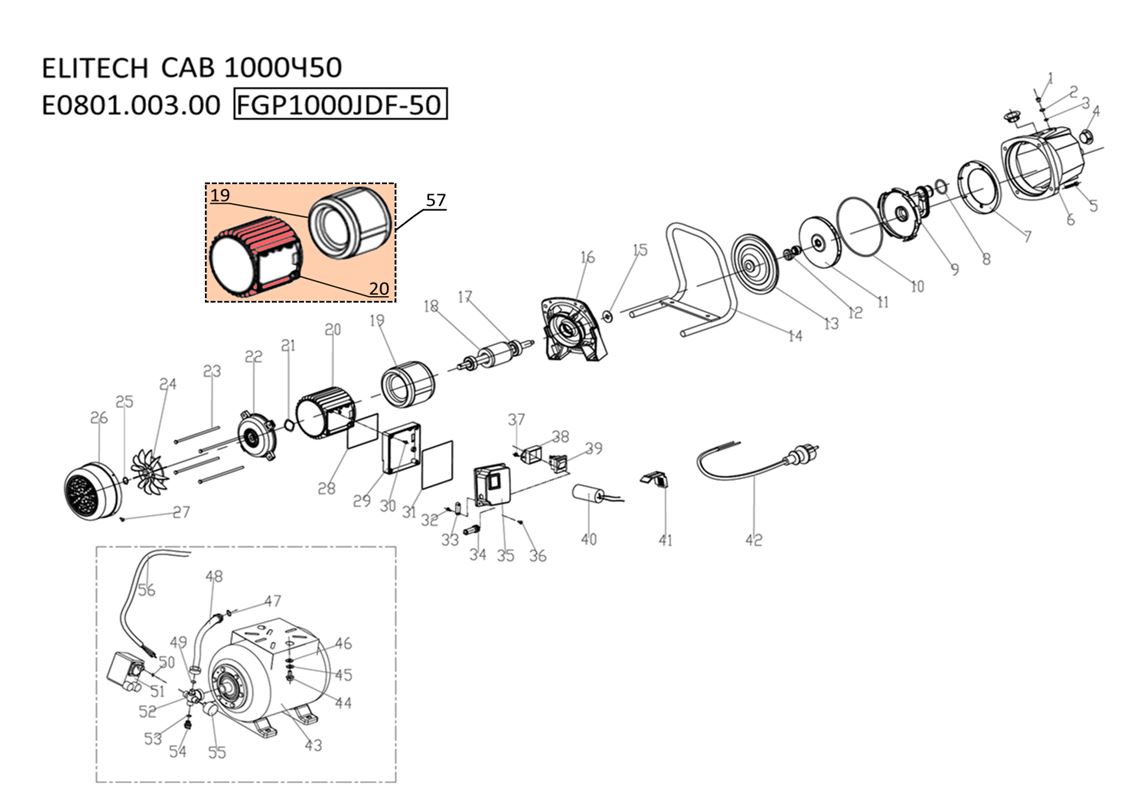 ЗАПЧАСТИ ДЛЯ НАСОСНОЙ СТАНЦИИ ELITECH САВ 1000Ч/50 (E0801.003.00) (2020 ГОД)