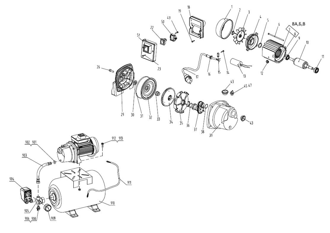 ЗАПЧАСТИ ДЛЯ НАСОСНОЙ СТАНЦИИ ELITECH САВ 800Ч/19