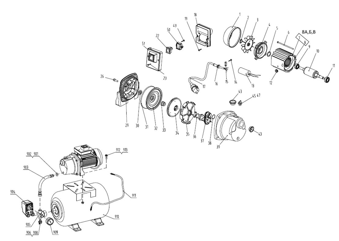ЗАПЧАСТИ ДЛЯ НАСОСНОЙ СТАНЦИИ ELITECH САВ 1000Ч/24