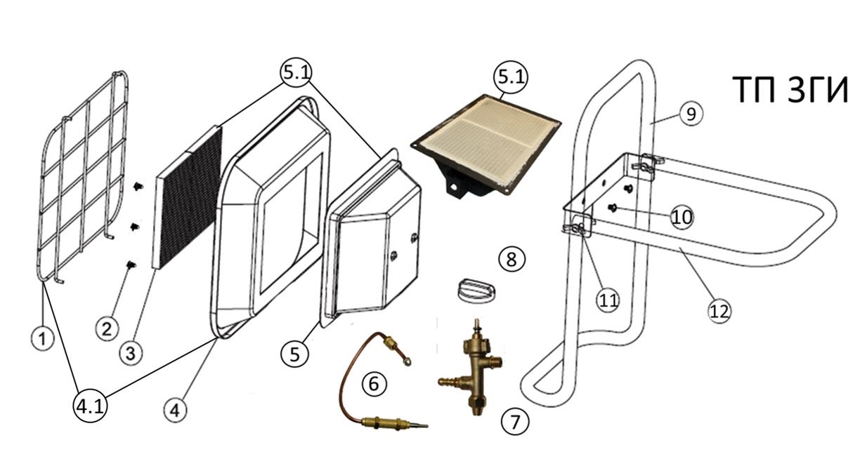 ЗАПЧАСТИ ДЛЯ НАГРЕВАТЕЛЯ ИНФРАКРАСНОГО ГАЗОВОГО ELITECH ТП 3ГИ