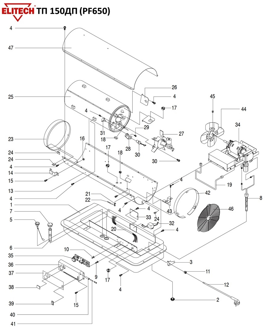 ЗАПЧАСТИ ДЛЯ НАГРЕВАТЕЛЯ ЖИДКОСТНОГО ПРЯМОГО НАГРЕВА ELITECH ТП 150ДП (2013 ГОД) (ОБЩАЯ)