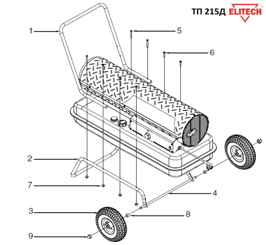 ЗАПЧАСТИ ДЛЯ НАГРЕВАТЕЛЯ ЖИДКОСТНОГО ПРЯМОГО НАГРЕВА ELITECH ТП 215Д (2012 ГОД) (РУКОЯТКИ, КОЛЕСА)