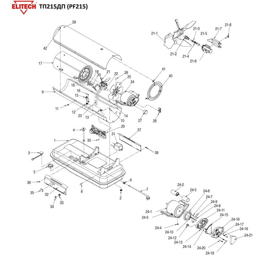 ЗАПЧАСТИ ДЛЯ НАГРЕВАТЕЛЯ ЖИДКОСТНОГО ПРЯМОГО НАГРЕВА ELITECH ТП 215ДП (2012 ГОД) (ОБЩАЯ)