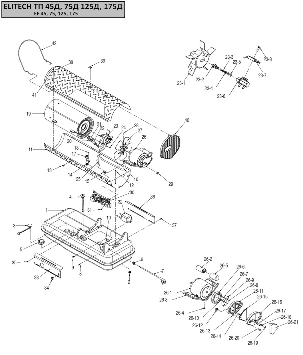 ЗАПЧАСТИ ДЛЯ НАГРЕВАТЕЛЯ ЖИДКОСТНОГО ПРЯМОГО НАГРЕВА ELITECH ТП 125Д (2012 ГОД) (ОБЩАЯ)