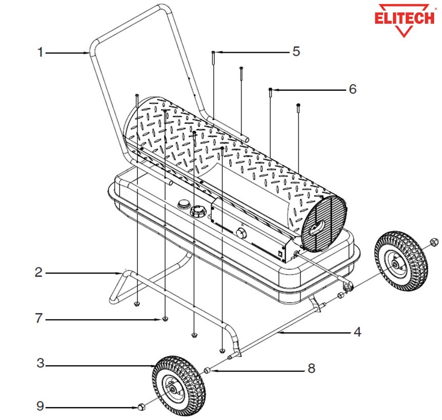 ЗАПЧАСТИ ДЛЯ НАГРЕВАТЕЛЯ ЖИДКОСТНОГО ПРЯМОГО НАГРЕВА ELITECH ТП 175Д (2012 ГОД) (РУКОЯТКИ, КОЛЕСА)