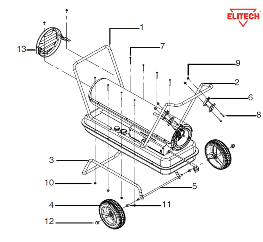 ЗАПЧАСТИ ДЛЯ НАГРЕВАТЕЛЯ ЖИДКОСТНОГО ПРЯМОГО НАГРЕВА ELITECH ТП 125ДП (2012 ГОД) (РУКОЯТКИ, КОЛЕСА)