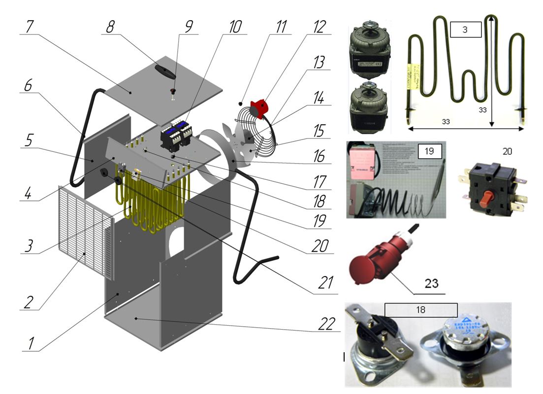 ЗАПЧАСТИ ДЛЯ НАГРЕВАТЕЛЯ ЭЛЕКТРИЧЕСКОГО (ТЕПЛОВЕНТИЛЯТОРА) ELITECH ТП 12ЕТ (2014 ГОД)