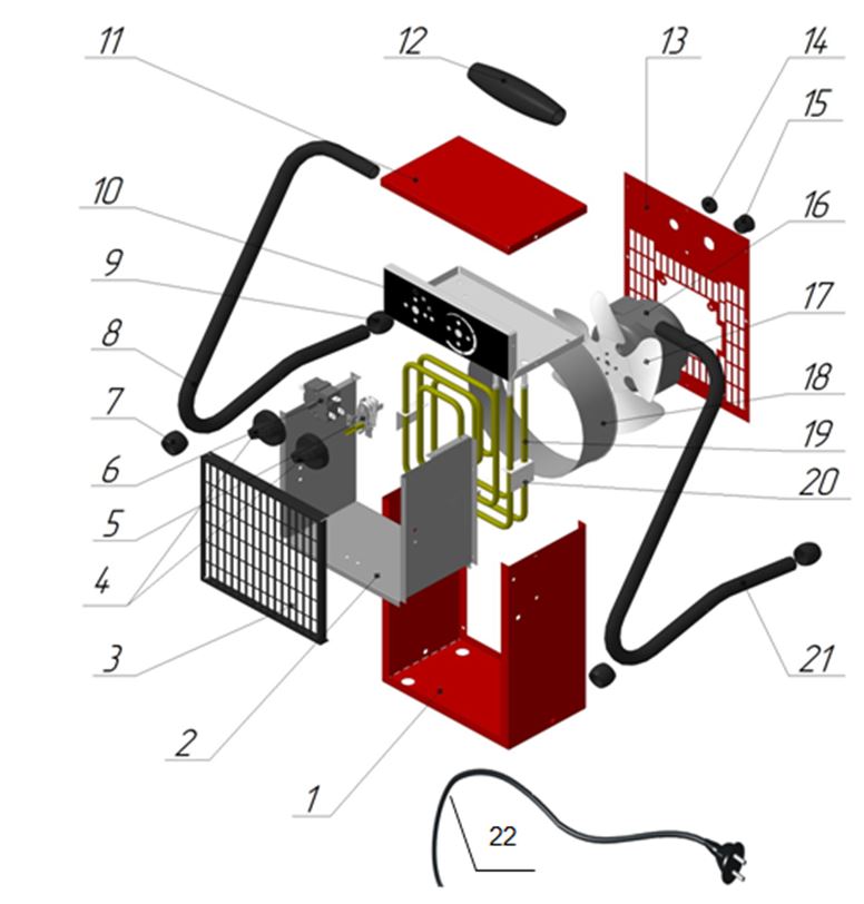 ЗАПЧАСТИ ДЛЯ НАГРЕВАТЕЛЯ ЭЛЕКТРИЧЕСКОГО (ТЕПЛОВЕНТИЛЯТОРА) ELITECH ТП 2ЕМ