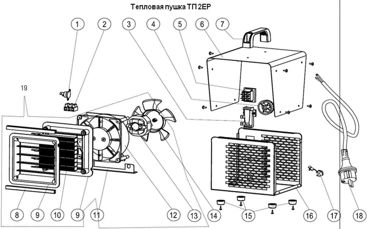 ЗАПЧАСТИ ДЛЯ НАГРЕВАТЕЛЯ ЭЛЕКТРИЧЕСКОГО (ТЕПЛОВЕНТИЛЯТОРА) ELITECH ТП 2ЕР