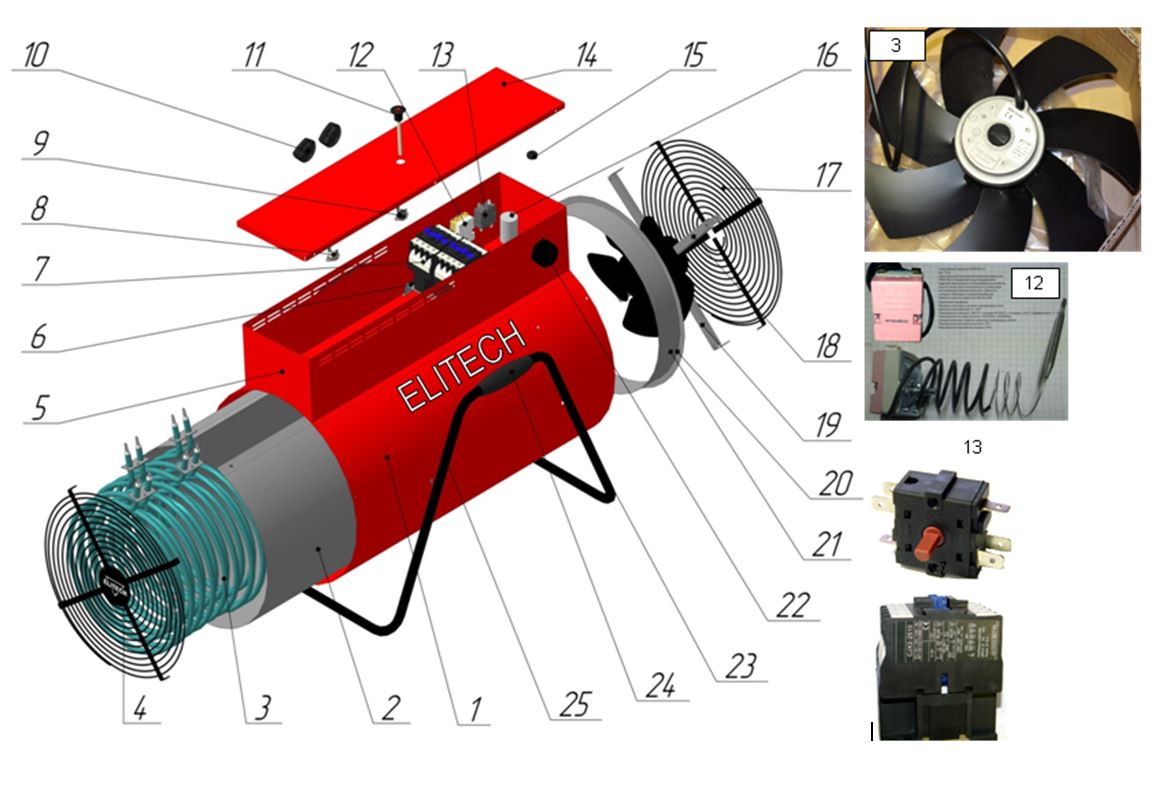 ЗАПЧАСТИ ДЛЯ НАГРЕВАТЕЛЯ ЭЛЕКТРИЧЕСКОГО (ТЕПЛОВЕНТИЛЯТОРА) ELITECH ТП 22ЕКТ (2014 ГОД)