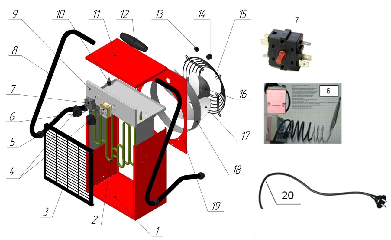 ЗАПЧАСТИ ДЛЯ НАГРЕВАТЕЛЯ ЭЛЕКТРИЧЕСКОГО (ТЕПЛОВЕНТИЛЯТОРА) ELITECH ТП 3ЕМ (2014 ГОД)