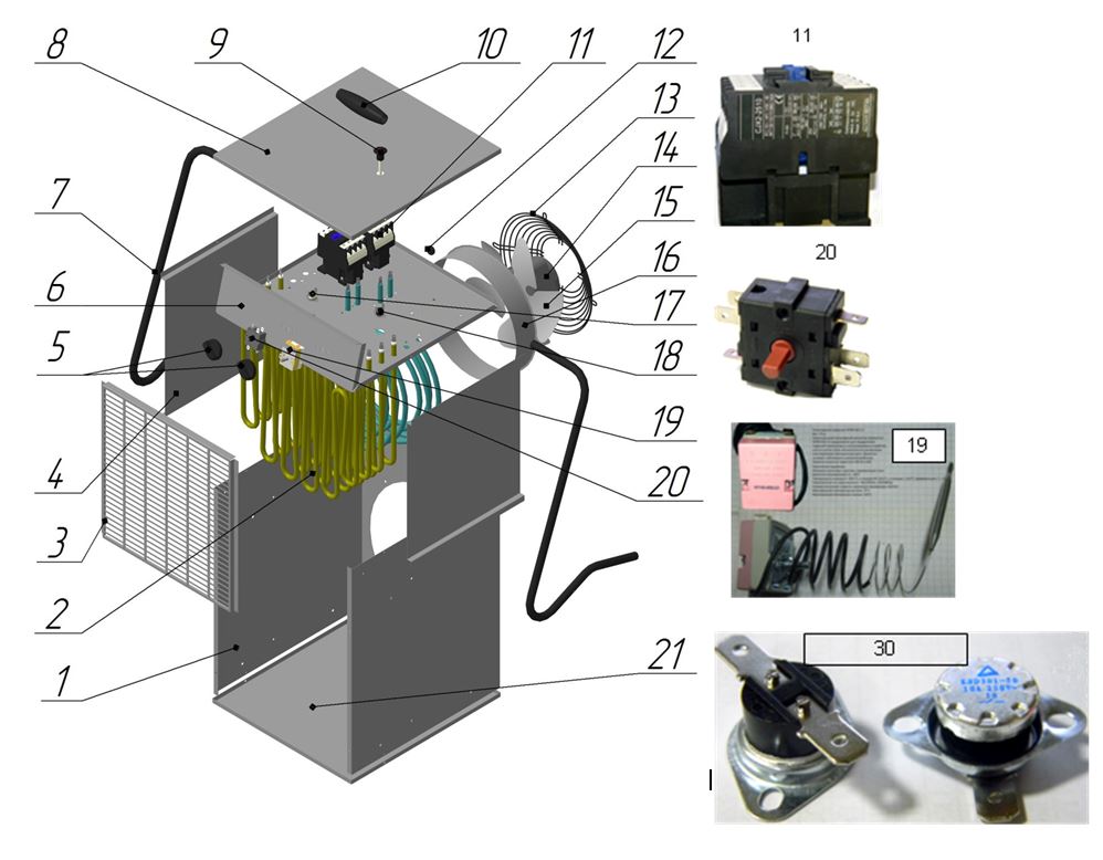 ЗАПЧАСТИ ДЛЯ НАГРЕВАТЕЛЯ ЭЛЕКТРИЧЕСКОГО (ТЕПЛОВЕНТИЛЯТОРА) ELITECH ТП 30ЕТ (2014 ГОД)