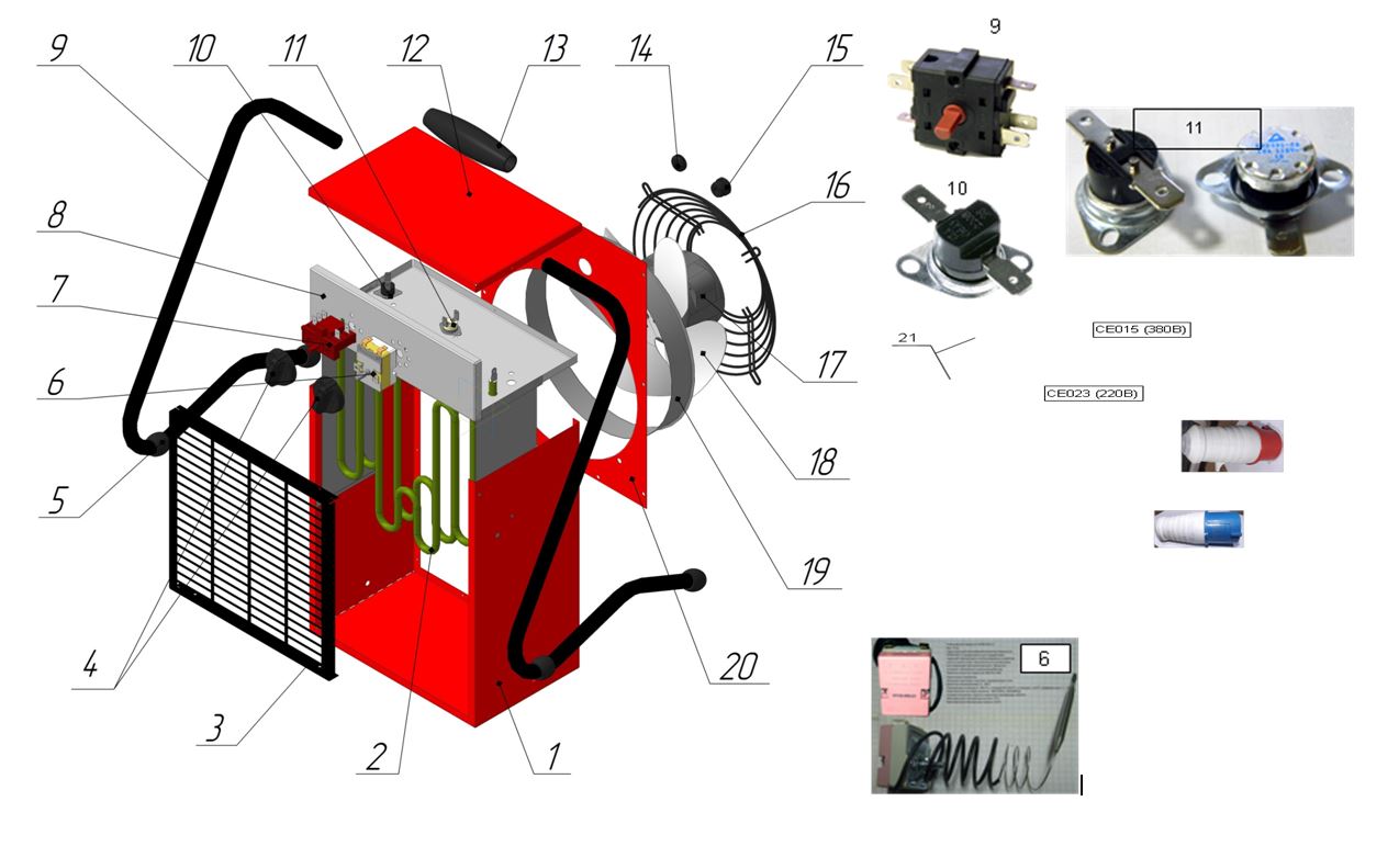 ЗАПЧАСТИ ДЛЯ НАГРЕВАТЕЛЯ ЭЛЕКТРИЧЕСКОГО (ТЕПЛОВЕНТИЛЯТОРА) ELITECH ТП 5ЕМ (2014 ГОД)