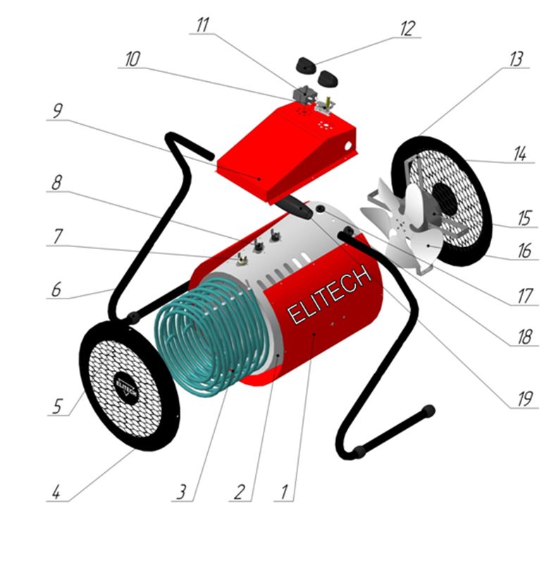 ЗАПЧАСТИ ДЛЯ НАГРЕВАТЕЛЯ ЭЛЕКТРИЧЕСКОГО (ТЕПЛОВЕНТИЛЯТОРА) ELITECH ТВ 9ЕКТ (2014 ГОД)