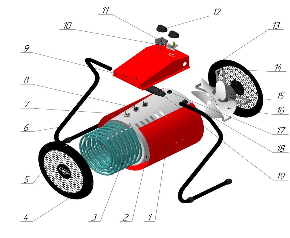 ЗАПЧАСТИ ДЛЯ НАГРЕВАТЕЛЯ ЭЛЕКТРИЧЕСКОГО (ТЕПЛОВЕНТИЛЯТОРА) ELITECH ТВ 9ЕКТ (2017 ГОД)