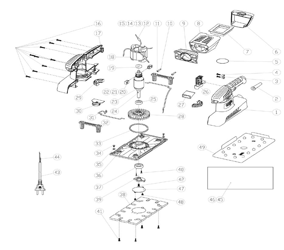 ЗАПЧАСТИ ДЛЯ МАШИНЫ ПЛОСКОШЛИФОВАЛЬНОЙ ЭЛЕКТРИЧЕСКОЙ ELITECH МШВ 0423Э