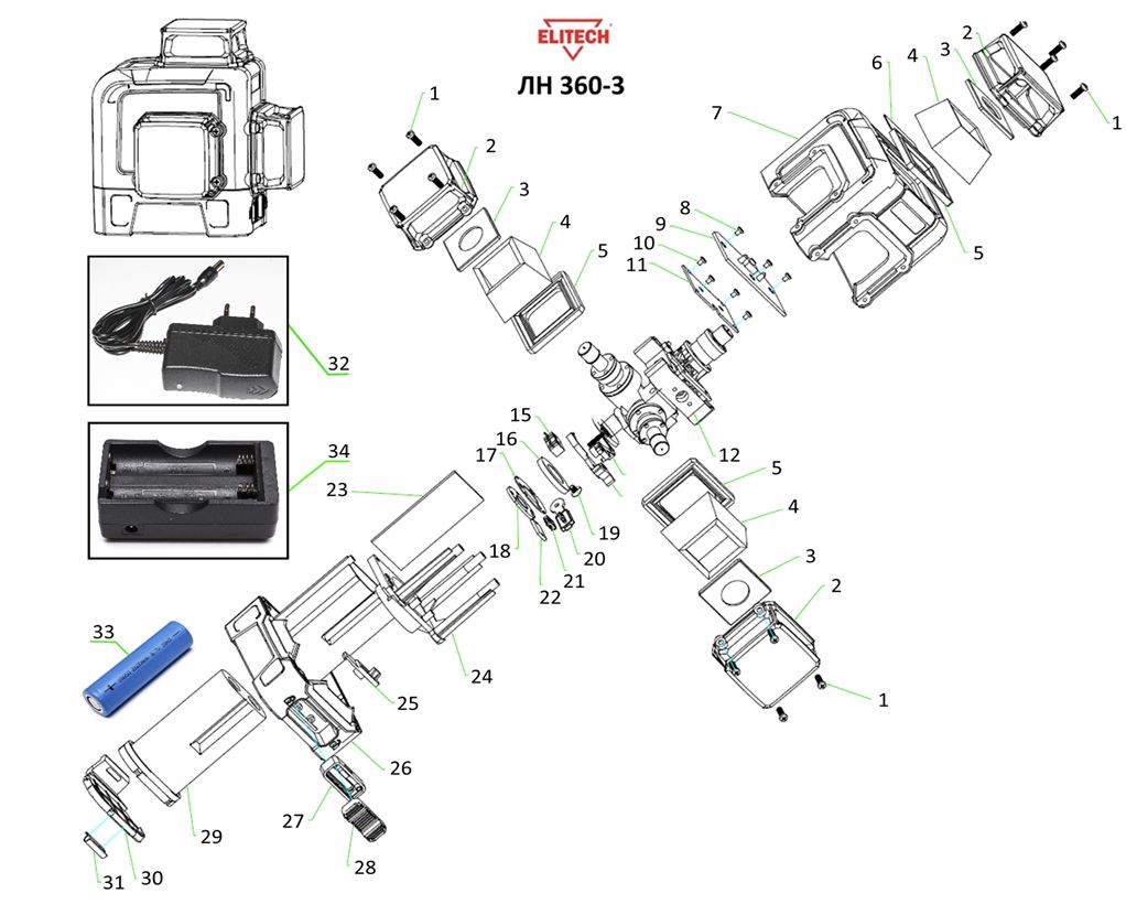 ЗАПЧАСТИ ДЛЯ НИВЕЛИРА ЛАЗЕРНОГО ELITECH ЛН 360/3